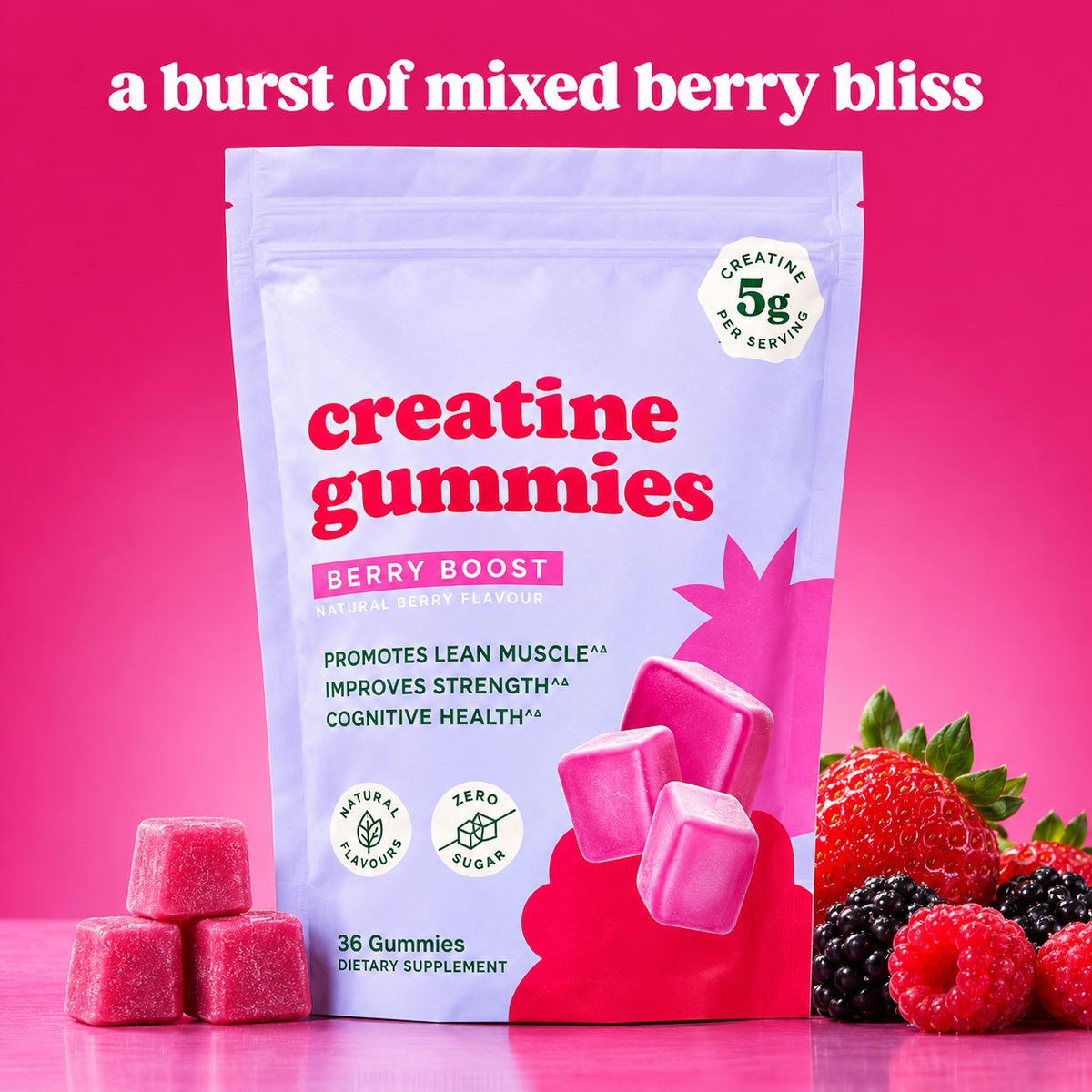 HerFuel Creatine Gummies Berry Flavored 36 Capsules
